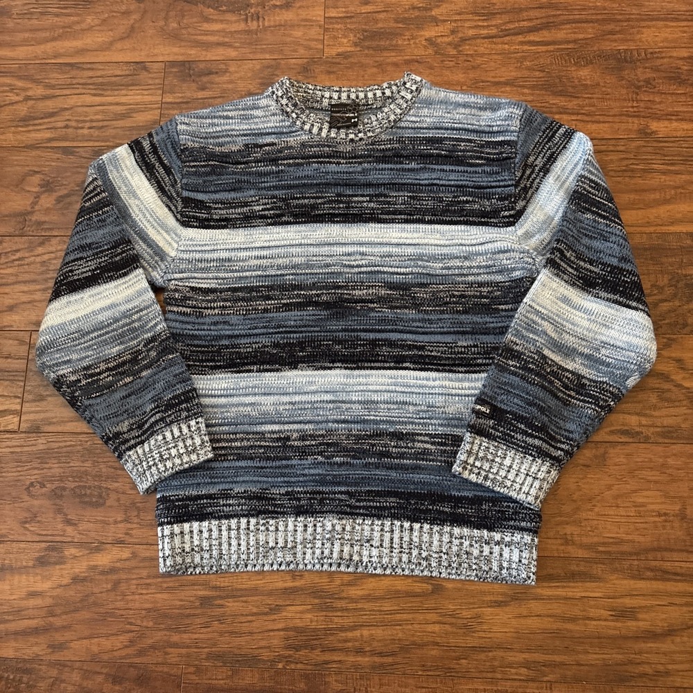 Vtg Southpole Sweater Blue Striped‎ Ribbed Heavy Knit Pullover Youth M 10-12